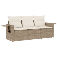 vidaXL 3-tlg. Garten-Sofagarnitur mit Kissen Beige Poly...