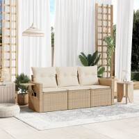 vidaXL 3-tlg. Garten-Sofagarnitur mit Kissen Beige Poly...