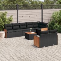 vidaXL 9-tlg. Garten-Sofagarnitur mit Kissen Schwarz Poly Rattan