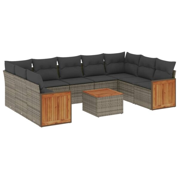 vidaXL 10-tlg. Garten-Sofagarnitur mit Kissen Grau Poly Rattan