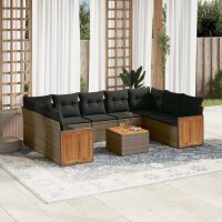 vidaXL 10-tlg. Garten-Sofagarnitur mit Kissen Grau Poly...