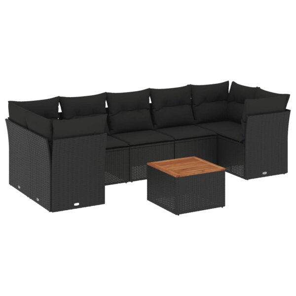 vidaXL 8-tlg. Garten-Sofagarnitur mit Kissen Schwarz Poly Rattan