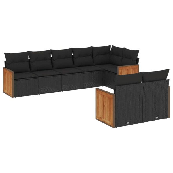 vidaXL 8-tlg. Garten-Sofagarnitur mit Kissen Schwarz Poly Rattan