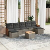 vidaXL 8-tlg. Garten-Sofagarnitur mit Kissen Grau Poly...