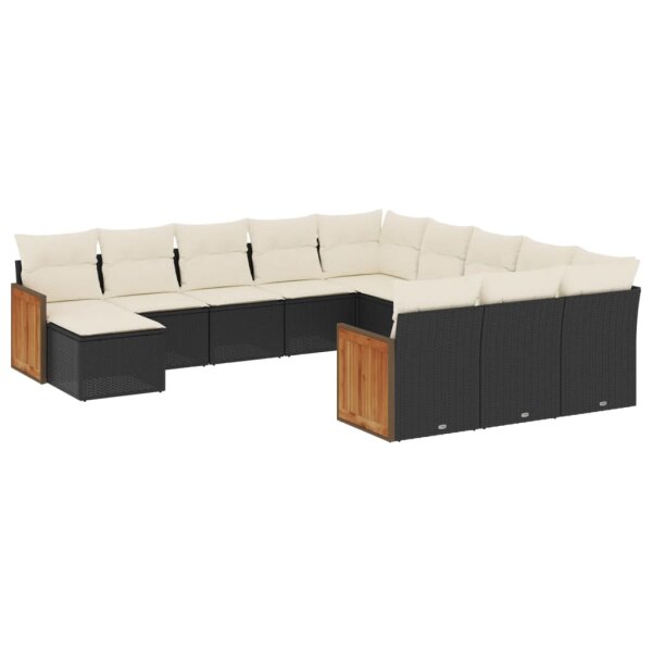 vidaXL 12-tlg. Garten-Sofagarnitur mit Kissen Schwarz Poly Rattan