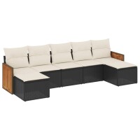 vidaXL 7-tlg. Garten-Sofagarnitur mit Kissen Schwarz Poly Rattan