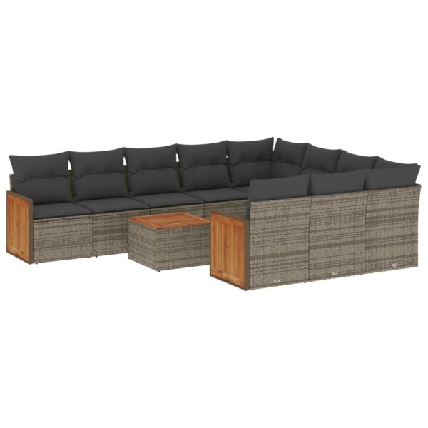 vidaXL 11-tlg. Garten-Sofagarnitur mit Kissen Grau Poly Rattan