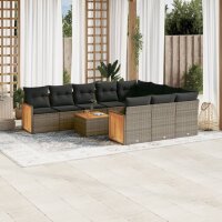 vidaXL 11-tlg. Garten-Sofagarnitur mit Kissen Grau Poly...