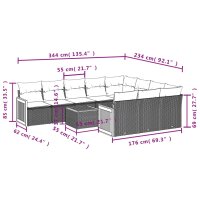 vidaXL 11-tlg. Garten-Sofagarnitur mit Kissen Grau Poly Rattan