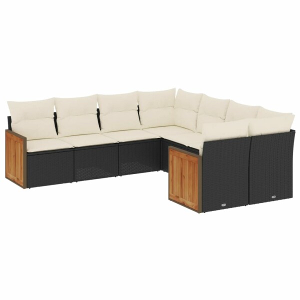 vidaXL 8-tlg. Garten-Sofagarnitur mit Kissen Schwarz Poly Rattan