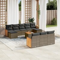 vidaXL 11-tlg. Garten-Sofagarnitur mit Kissen Grau Poly...