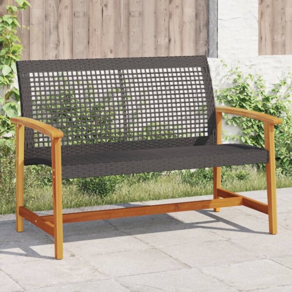 vidaXL Gartenbank Schwarz 112 cm Poly Rattan und Akazienholz