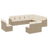 vidaXL 12-tlg. Garten-Sofagarnitur mit Kissen Beige Poly...