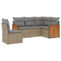 vidaXL 5-tlg. Garten-Sofagarnitur mit Kissen Beige Poly...