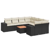 vidaXL 9-tlg. Garten-Sofagarnitur mit Kissen Schwarz Poly Rattan