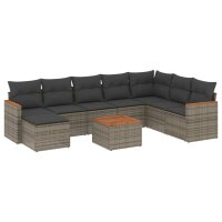 vidaXL 9-tlg. Garten-Sofagarnitur mit Kissen Grau Poly Rattan