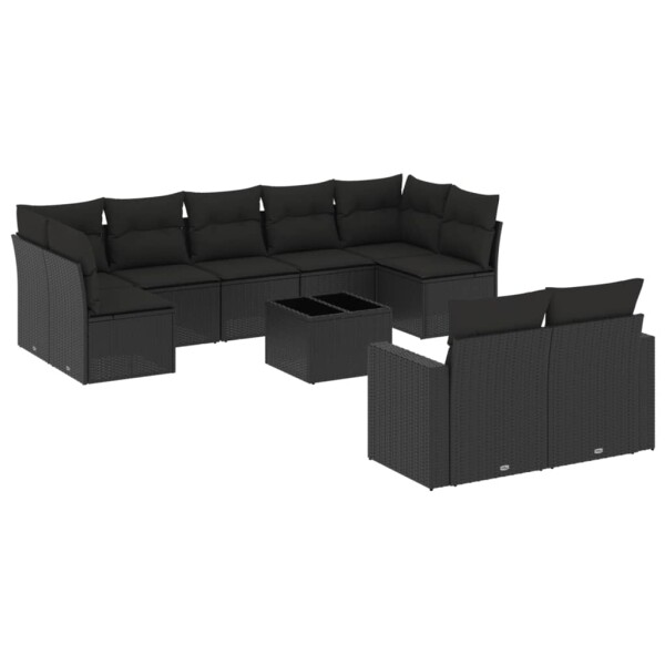 vidaXL 10-tlg. Garten-Sofagarnitur mit Kissen Schwarz Poly Rattan