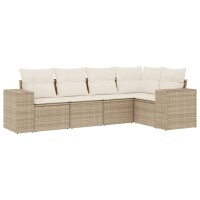 vidaXL 5-tlg. Garten-Sofagarnitur mit Kissen Beige Poly Rattan