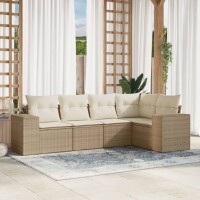 vidaXL 5-tlg. Garten-Sofagarnitur mit Kissen Beige Poly Rattan