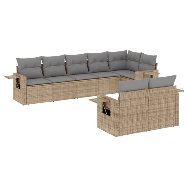 vidaXL 8-tlg. Garten-Sofagarnitur mit Kissen Beige Poly Rattan