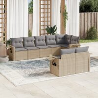 vidaXL 8-tlg. Garten-Sofagarnitur mit Kissen Beige Poly Rattan