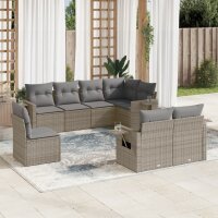 vidaXL 8-tlg. Garten-Sofagarnitur mit Kissen Grau Poly Rattan