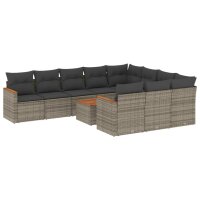 vidaXL 11-tlg. Garten-Sofagarnitur mit Kissen Grau Poly...