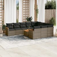 vidaXL 11-tlg. Garten-Sofagarnitur mit Kissen Grau Poly...