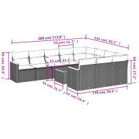 vidaXL 11-tlg. Garten-Sofagarnitur mit Kissen Grau Poly Rattan