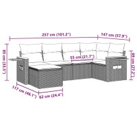 vidaXL 6-tlg. Garten-Sofagarnitur mit Kissen Grau Poly Rattan