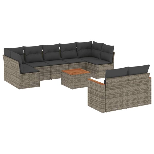 vidaXL 10-tlg. Garten-Sofagarnitur mit Kissen Grau Poly Rattan