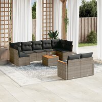 vidaXL 10-tlg. Garten-Sofagarnitur mit Kissen Grau Poly...