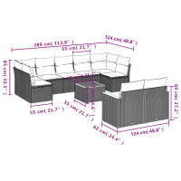 vidaXL 10-tlg. Garten-Sofagarnitur mit Kissen Grau Poly Rattan