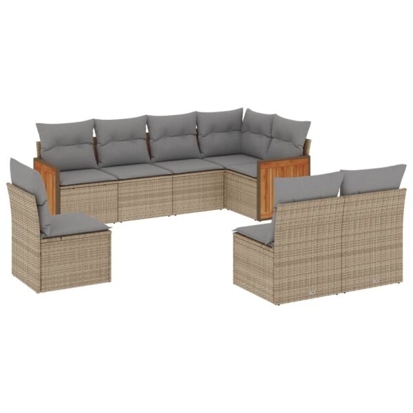 vidaXL 8-tlg. Garten-Sofagarnitur mit Kissen Beige Poly Rattan