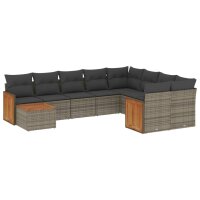 vidaXL 10-tlg. Garten-Sofagarnitur mit Kissen Grau Poly...