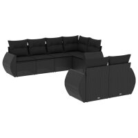 vidaXL 7-tlg. Garten-Sofagarnitur mit Kissen Schwarz Poly...