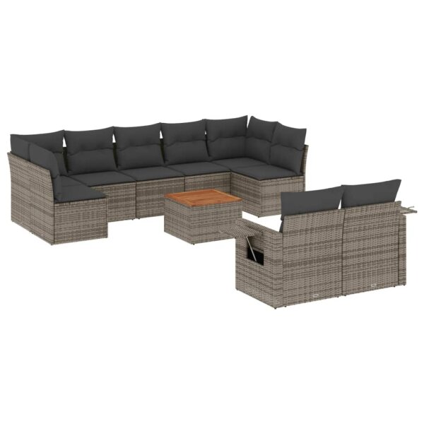 vidaXL 10-tlg. Garten-Sofagarnitur mit Kissen Grau Poly Rattan