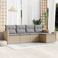 vidaXL 5-tlg. Garten-Sofagarnitur mit Kissen Beige Poly Rattan