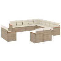 vidaXL 13-tlg. Garten-Sofagarnitur mit Kissen Beige Poly...