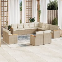 vidaXL 13-tlg. Garten-Sofagarnitur mit Kissen Beige Poly...