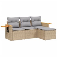 vidaXL 4-tlg. Garten-Sofagarnitur mit Kissen Beige Poly...