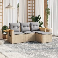 vidaXL 4-tlg. Garten-Sofagarnitur mit Kissen Beige Poly...