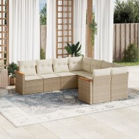 vidaXL 8-tlg. Garten-Sofagarnitur mit Kissen Beige Poly Rattan