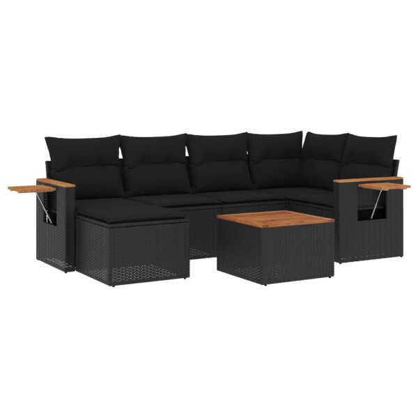 vidaXL 7-tlg. Garten-Sofagarnitur mit Kissen Schwarz Poly Rattan