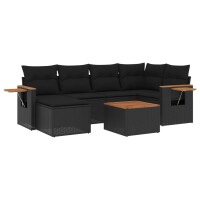 vidaXL 7-tlg. Garten-Sofagarnitur mit Kissen Schwarz Poly...