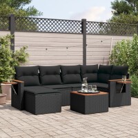 vidaXL 7-tlg. Garten-Sofagarnitur mit Kissen Schwarz Poly...