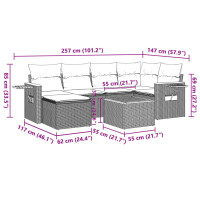 vidaXL 7-tlg. Garten-Sofagarnitur mit Kissen Schwarz Poly Rattan