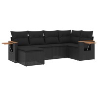 vidaXL 6-tlg. Garten-Sofagarnitur mit Kissen Schwarz Poly...