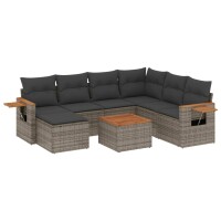 vidaXL 8-tlg. Garten-Sofagarnitur mit Kissen Grau Poly Rattan