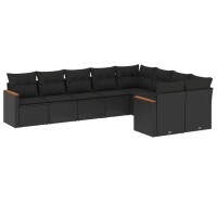 vidaXL 9-tlg. Garten-Sofagarnitur mit Kissen Schwarz Poly Rattan